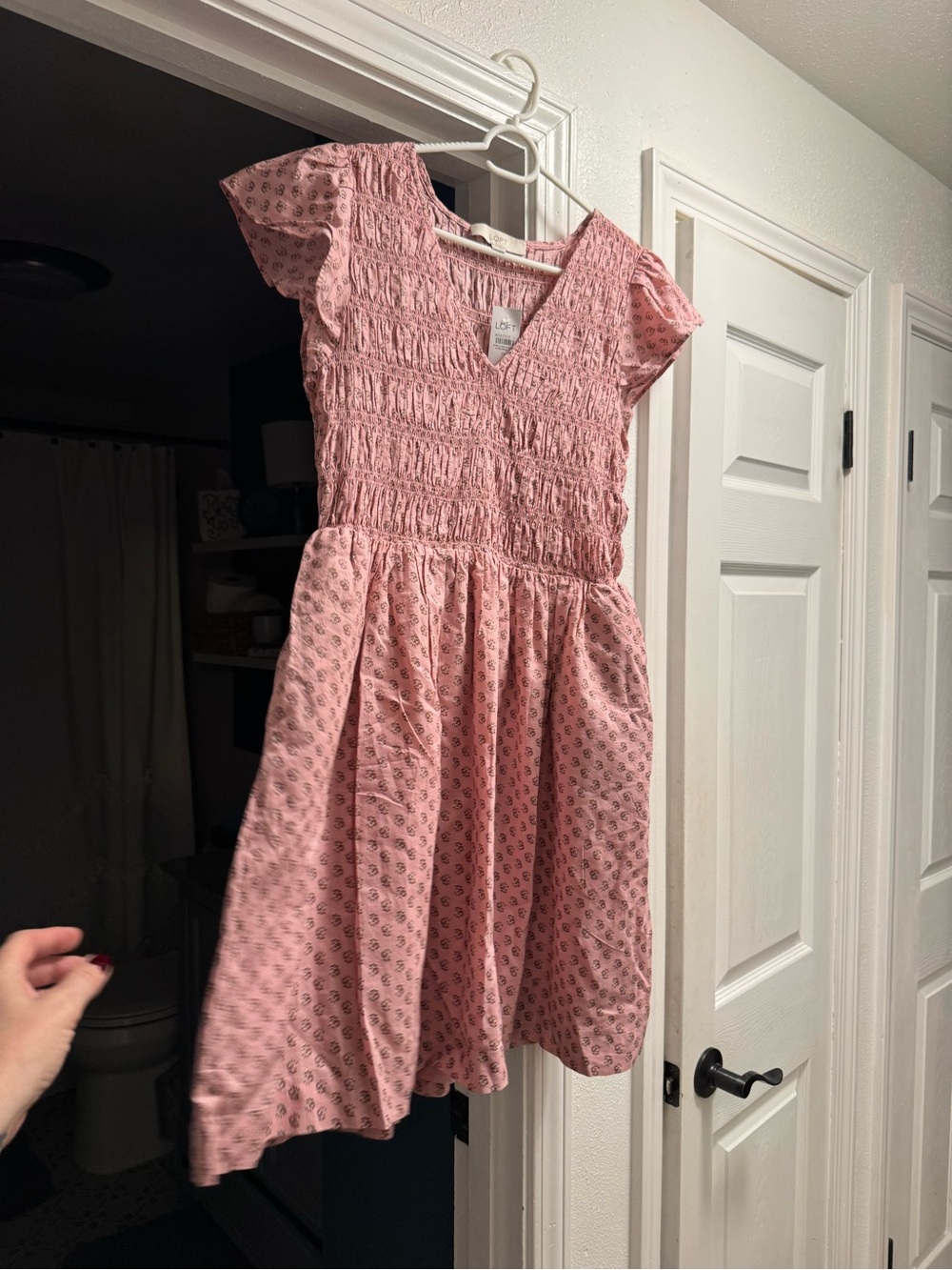 LOFT Pink Smocked Flutter-Sleeve Dress